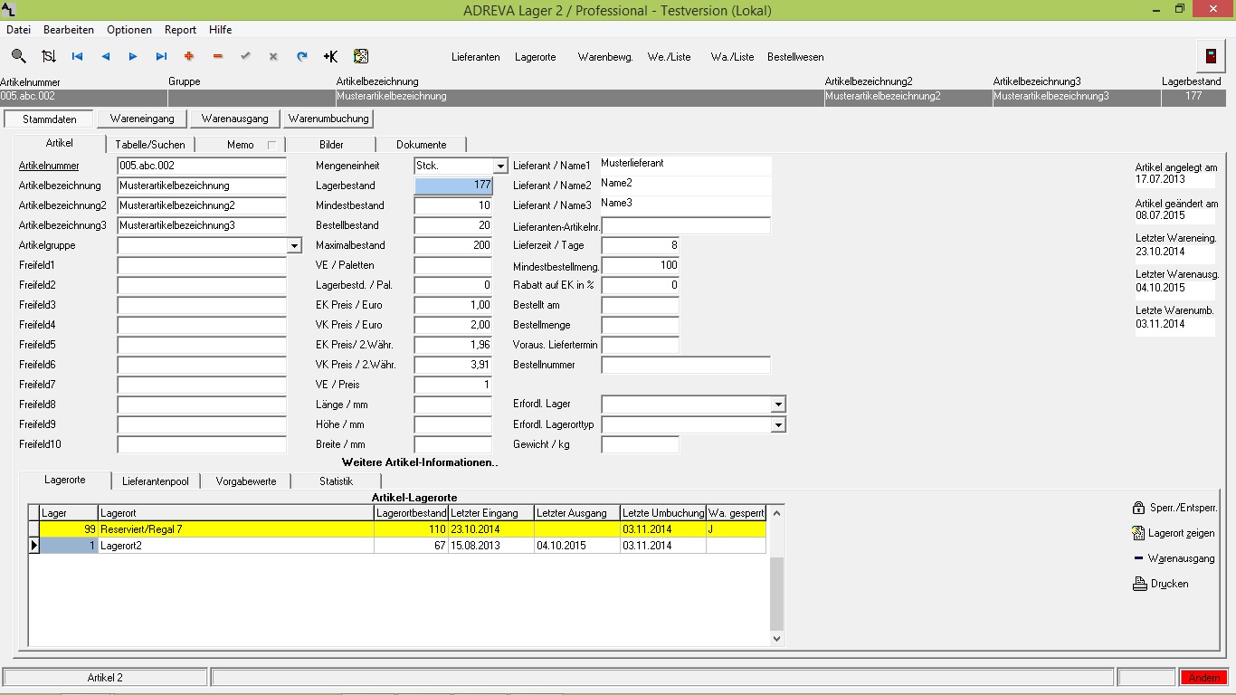 ADREVA Lager 2 Pro Stammdaten - V9
