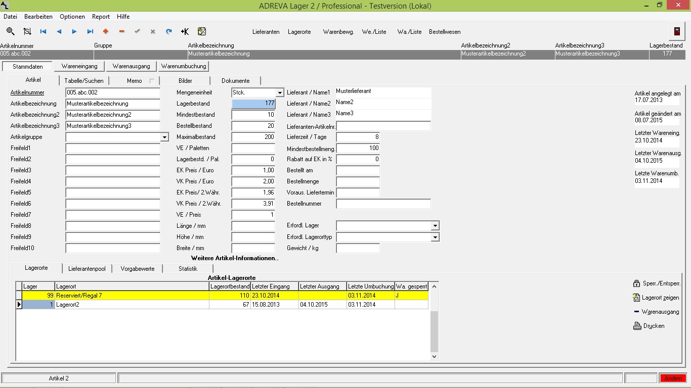 ADREVA Lager 2 Pro Stammdaten - V9